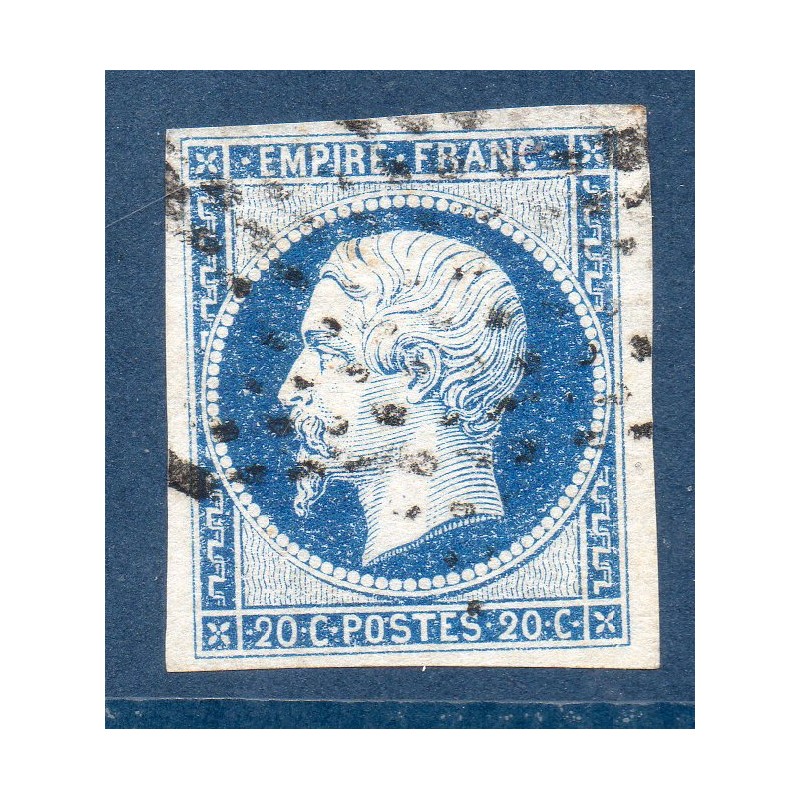 Timbre France Yvert No 14Aa Type I Empire 20c Bleu foncé Oblitéré Petits chiffres