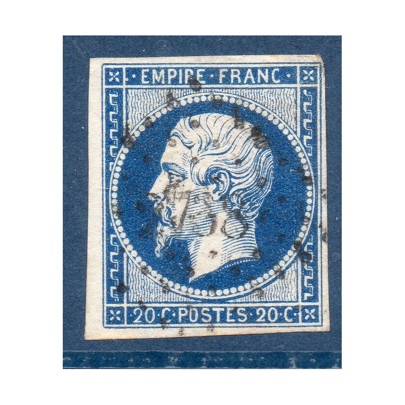 Timbre France Yvert No 14Aa Type I Empire 20c Bleu foncé Oblitéré Petits chiffres