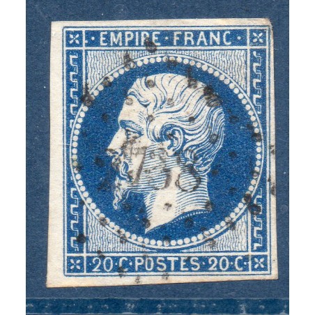 Timbre France Yvert No 14Aa Type I Empire 20c Bleu foncé Oblitéré Petits chiffres