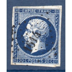 Timbre France Yvert No 14Aa Type I Empire 20c Bleu foncé Oblitéré Petits chiffres