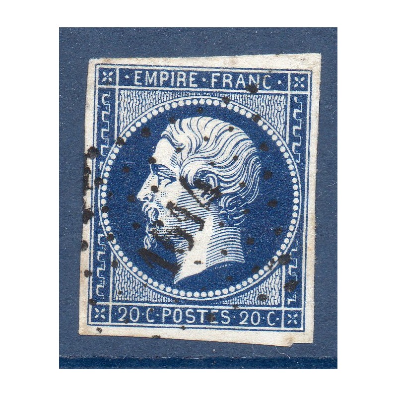 Timbre France Yvert No 14Aa Type I Empire 20c Bleu foncé Oblitéré Petits chiffres