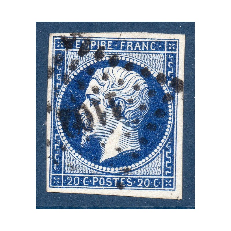 Timbre France Yvert No 14Ab Type I Empire 20c Bleu noir Oblitéré Petits chiffres