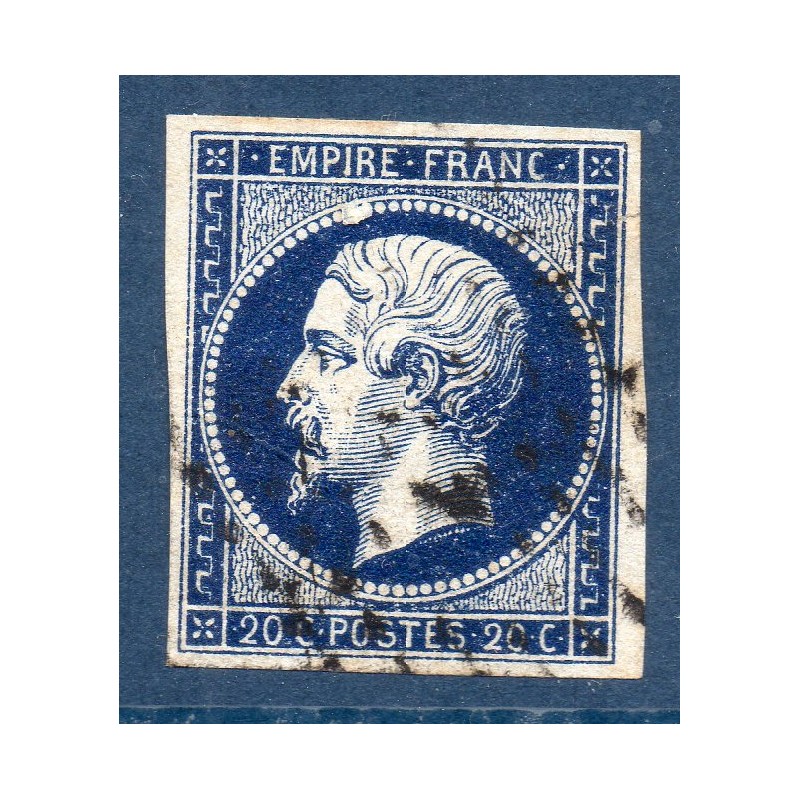 Timbre France Yvert No 14Ab Type I Empire 20c Bleu noir Oblitéré