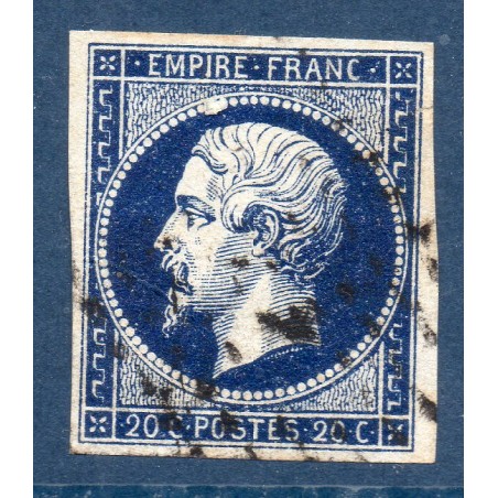 Timbre France Yvert No 14Ab Type I Empire 20c Bleu noir Oblitéré