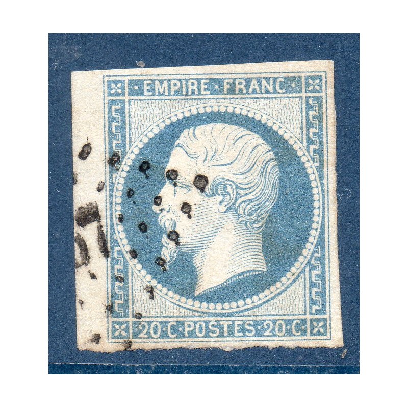 Timbre France Yvert No 14Af Type I Empire 20c Bleu laiteux Oblitéré Petits chiffres