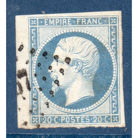 Timbre France Yvert No 14Af Type I Empire 20c Bleu laiteux Oblitéré Petits chiffres