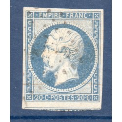 Timbre France Yvert No 14Af Type I Empire 20c Bleu laiteux Oblitéré