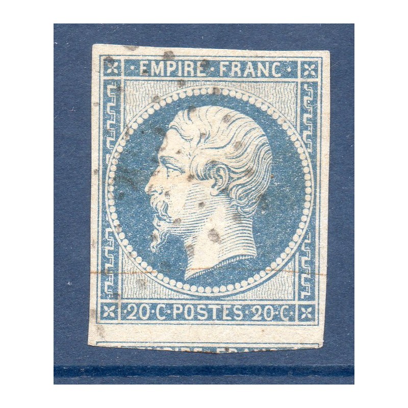 Timbre France Yvert No 14Af Type I Empire 20c Bleu laiteux Oblitéré