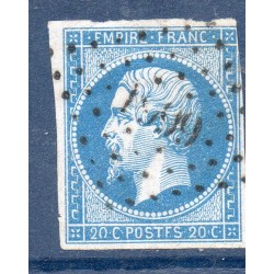 Timbre France Yvert No 14Ah Type I Empire 20c Bleu POSTFS Oblitéré petits chiffres