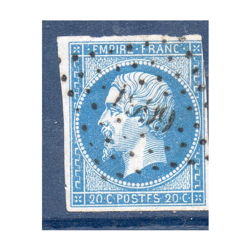 Timbre France Yvert No 14Ah Type I Empire 20c Bleu POSTFS Oblitéré petits chiffres