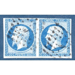 Timbre France Yvert Paire No 14Aa Type I Empire 20c Bleu foncé Oblitéré