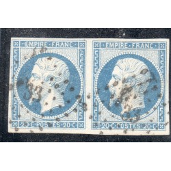 Timbre France Yvert Paire No 14Af Type I Empire 20c Bleu Laiteux Oblitéré Petits chiffres