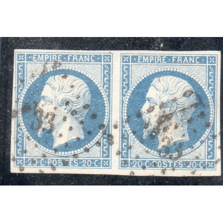 Timbre France Yvert Paire No 14Af Type I Empire 20c Bleu Laiteux Oblitéré Petits chiffres