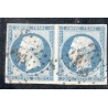 Timbre France Yvert Paire No 14Af Type I Empire 20c Bleu Laiteux Oblitéré Petits chiffres