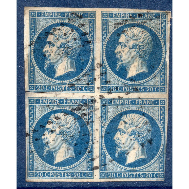 Timbre France Yvert Bloc de 4 No 14A Type I Empire 20c Bleu Oblitéré