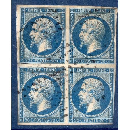 Timbre France Yvert Bloc de 4 No 14A Type I Empire 20c Bleu Oblitéré