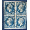 Timbre France Yvert Bloc de 4 No 14A Type I Empire 20c Bleu Oblitéré