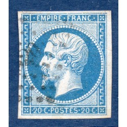 Timbre France Yvert No 14B Type II Empire 20c Bleu Oblitéré petits chiffres