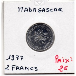 Madagascar 2 francs 1977 FDC, KM 9 pièce de monnaie