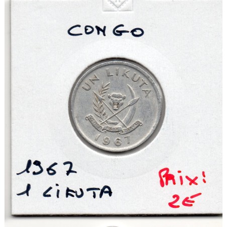 Congo 1 Likuta 1967 Sup, KM 8 pièce de monnaie