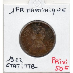 Martinique 1 franc 1922 TTB-, Lec 13 pièce de monnaie