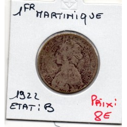 Martinique 1 franc 1922 B-, Lec 13 pièce de monnaie