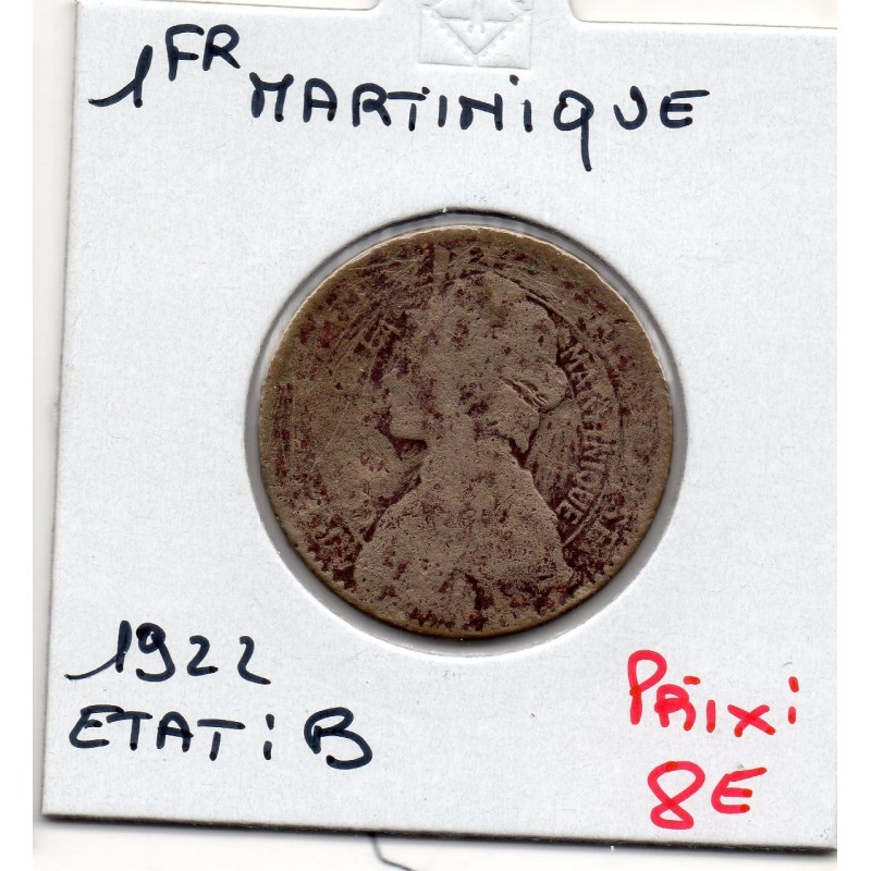 Martinique 1 franc 1922 B-, Lec 13 pièce de monnaie