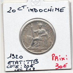 Indochine 20 cents 1920 TTB, Lec 218 pièce de monnaie
