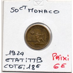 Monaco crédit Foncier  50 centimes 1924 TTB, Gad 125 pièce de monnaie