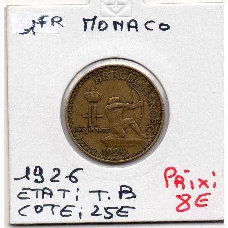 Monaco crédit Foncier 1 franc 1926 TTB, Gad 128 pièce de monnaie