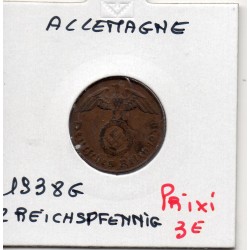 Allemagne 2 reichspfennig 1938 G, TTB KM 90 pièce de monnaie
