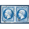 Timbre France Yvert Paire No 14A Type I Empire 20c Bleu Oblitéré