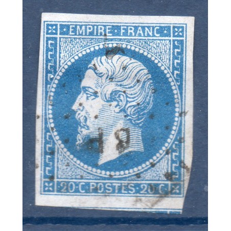 Timbre France Yvert No 14B Type II Empire 20c Bleu Oblitéré ambulant BP