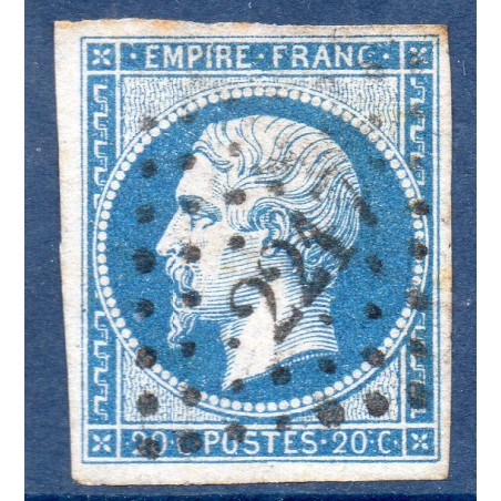 Timbre France Yvert No 14B Type II Empire 20c Bleu Oblitéré petits chiffres