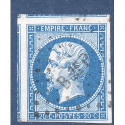 Timbre France Yvert No 14B Type II Empire 20c Bleu Oblitéré ambulant