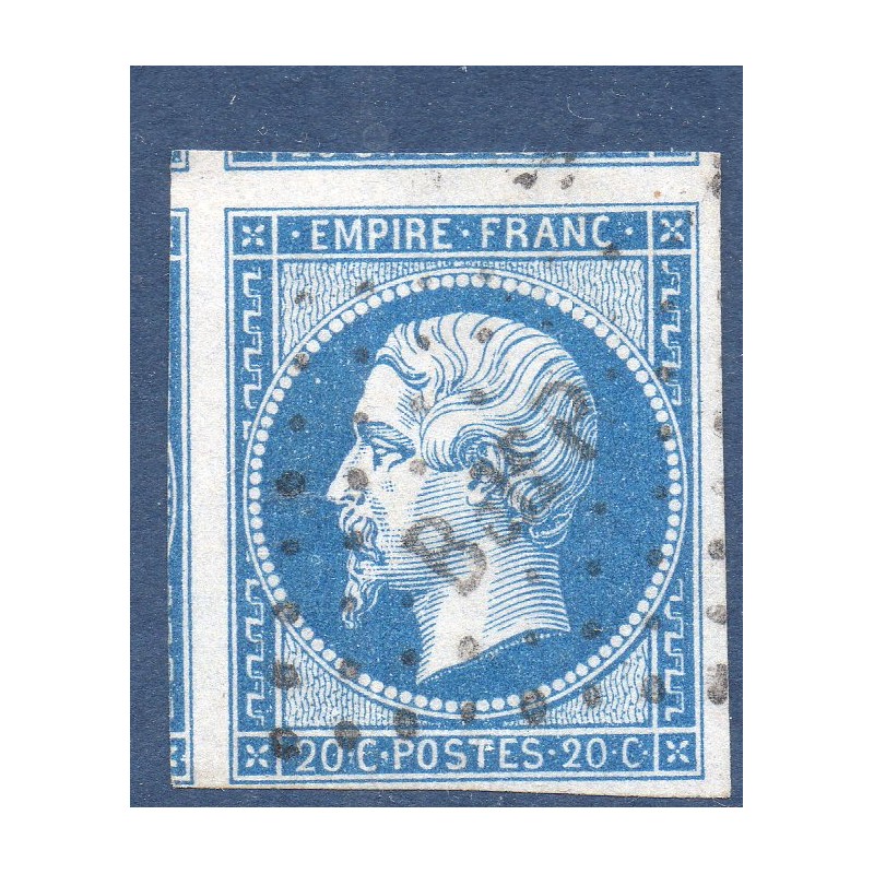 Timbre France Yvert No 14B Type II Empire 20c Bleu Oblitéré ambulant