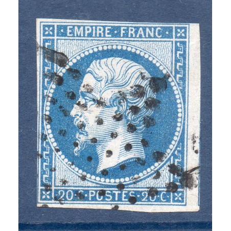 Timbre France Yvert No 14B Type II Empire 20c Bleu Oblitéré étoile Paris