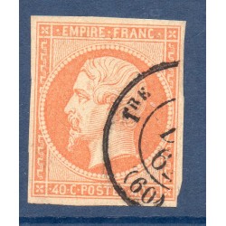 Timbre France Yvert No 16  Empire 40c orange Oblitéré pointillés fins