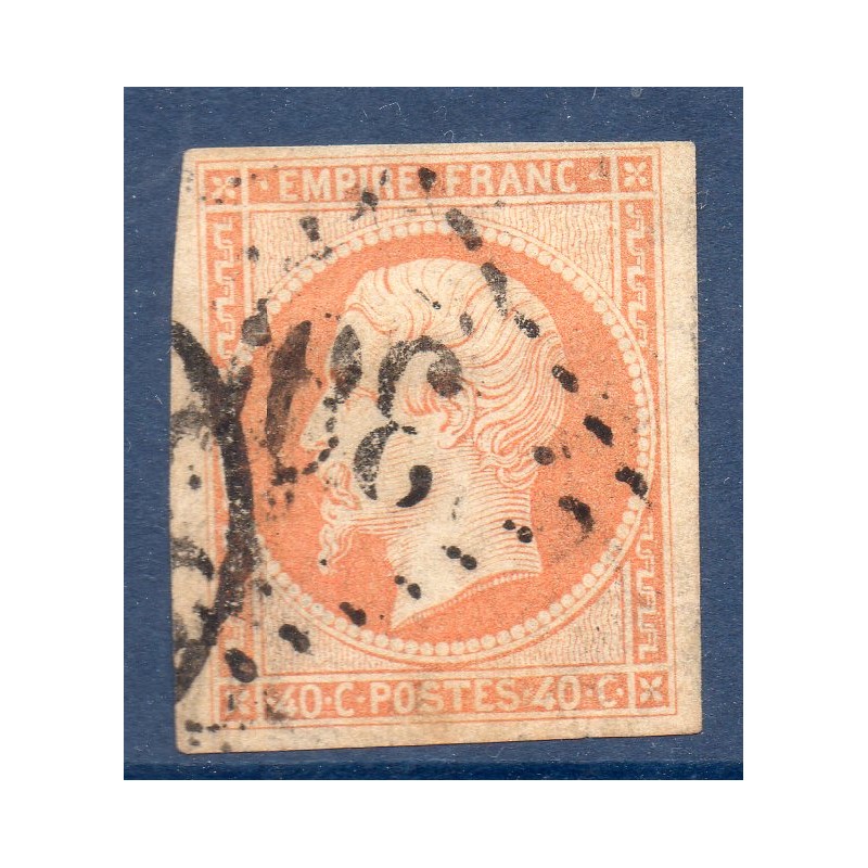 Timbre France Yvert No 16b Empire 40c orange sur paille Oblitéré gros chiffres