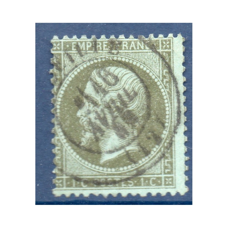 Timbre France Yvert No 19 Empire 1c vert olive Oblitéré CaD type 14