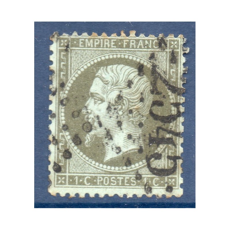 Timbre France Yvert No 19 Empire 1c vert olive Oblitéré Gros chiffres