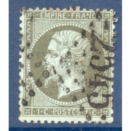 Timbre France Yvert No 19 Empire 1c vert olive Oblitéré Gros chiffres