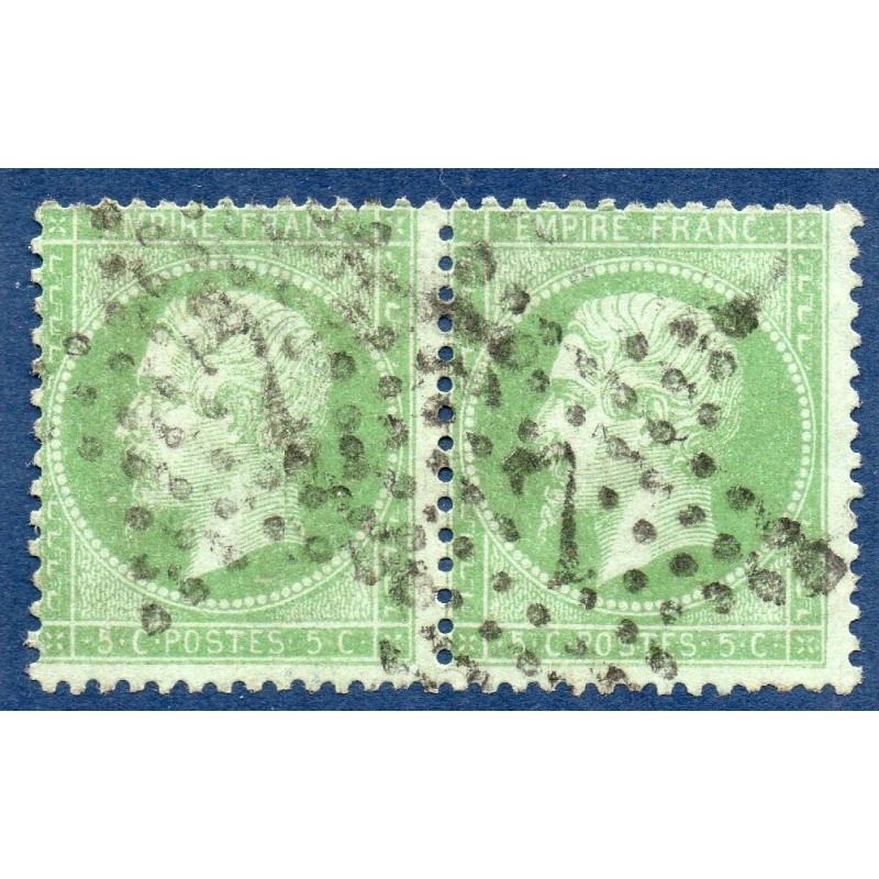 Timbre France Yvert Paire No 20 Empire 5c vert Oblitéré étoile Paris