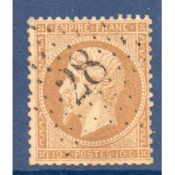 Timbre France Yvert No 21b Empire 10c bistre brun Oblitéré Gros chiffres