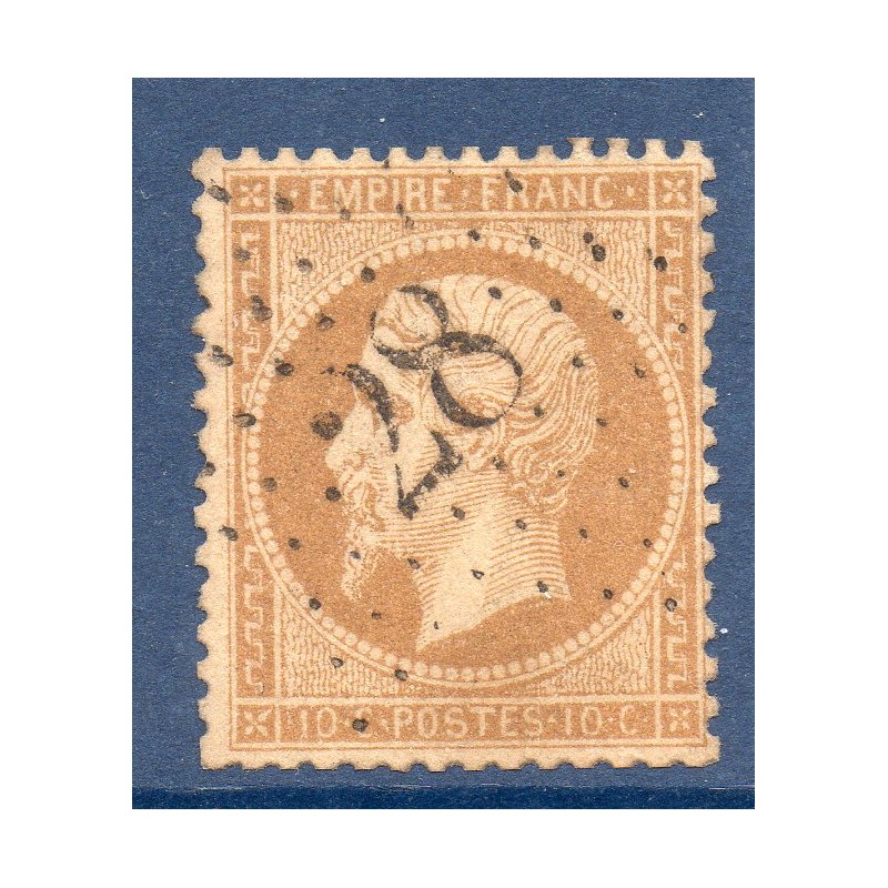 Timbre France Yvert No 21b Empire 10c bistre brun Oblitéré Gros chiffres