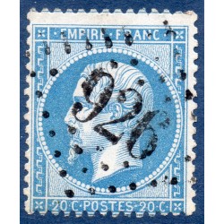 Timbre France Yvert No 22 Empire 20c bleu Oblitéré gros chiffres