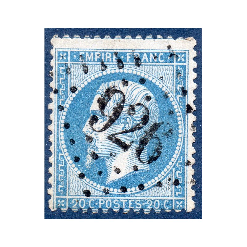 Timbre France Yvert No 22 Empire 20c bleu Oblitéré gros chiffres