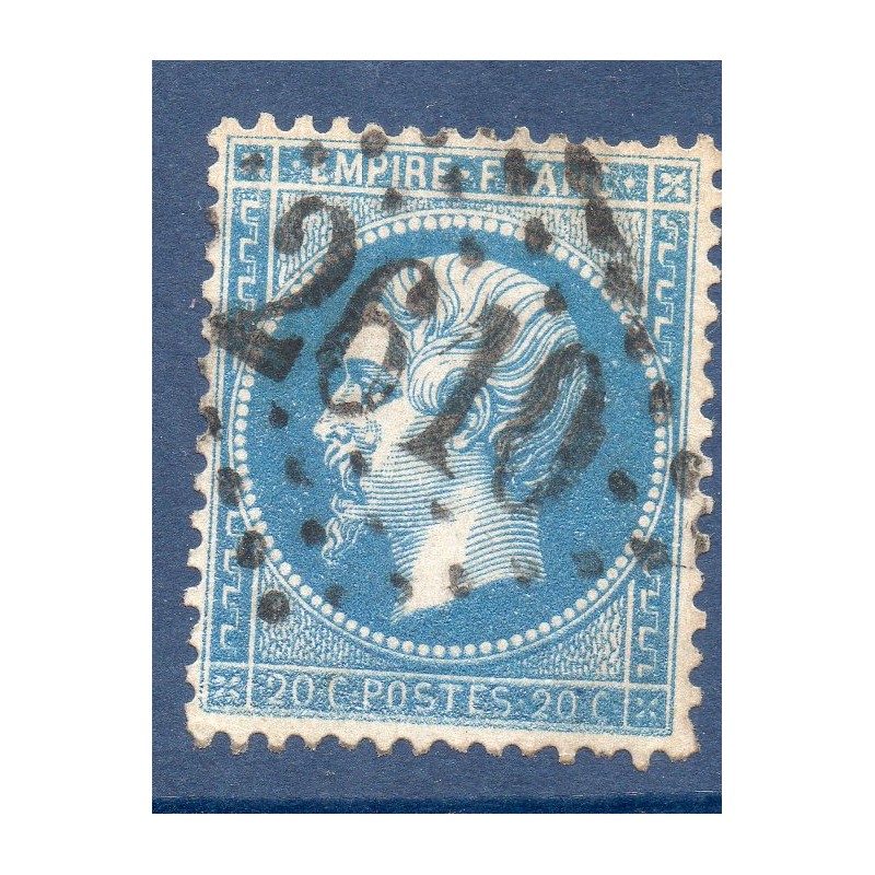 Timbre France Yvert No 22a Empire 20c bleu foncé Oblitéré gros chiffres