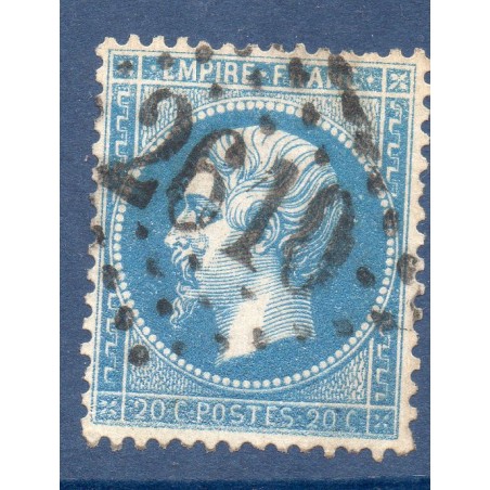 Timbre France Yvert No 22a Empire 20c bleu foncé Oblitéré gros chiffres