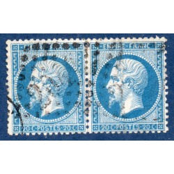 Timbre France Yvert Paire No 22a Empire 20c bleu foncé Oblitéré gros chiffres